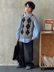 DAZY Tween Boys Sweater, Fall Vest - Grey - View 2