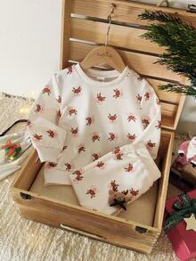 Vintaside Kids 秋冬圣诞宝宝两件套，乳白色驯鹿圆领长袖卫衣搭配锥形长裤，适合居家悠闲享用热饮、游玩圣诞主题乐园、参加跨年派对、家庭聚餐等场景。 - 彩色 - 查看 7