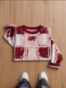Manfinity Hypemode Men's Plaid Pattern Crew Neck Casual Long Sleeve Pullover Sweater , Fall/Winter - Multicolor - View 1