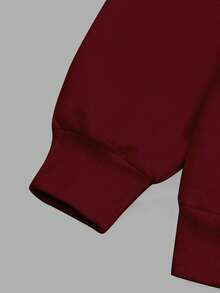 SHEIN EZwear Felpa con collo alto e mezza chiusura lampo, in pile, casual e ampia, con coulisse, colore bordeaux, adatta per l'autunno/inverno - Bordò - Visualizzare 6