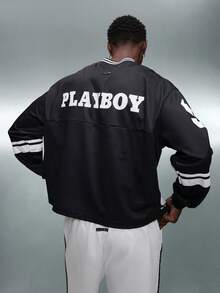 PLAYBOY X SUMWON 宽松版型长袖足球V领网眼T恤，印有大号数字 - 彩色 - 查看 2