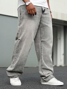 Manfinity Homme 大码男士休闲宽松街头牛仔裤 - 灰色 - 查看 3