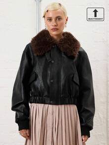COUREZ Faux Leather PU Oversized Bomber Jacket Coat With Faux Fur Collar /Y2K Going Out Outfits Fall Women Clothes Winter Clothes For Women Gothic  Club Outfits Outerwear AW Women Sexy