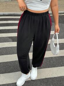 SHEIN EZwear Plus Size Casual Versatile Color Block Drawstring Sweatpants - Multicolor - View 5