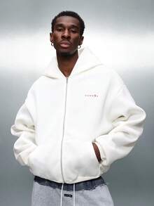PLAYBOY X SUMWON Hoodie Crop Fit dengan Logo dan Resleting Penuh, Dilengkapi Tudung dan Tali Serut untuk Gaya Streetwear Kasual. - Putih - View 5
