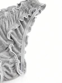 Ocili Leisure Minimalist Comfortable Ribbed Wireless Bralette & Bow Decor Panty Set, Chic Autumn - Grey - View 10