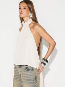 KIZN Halter High Neck Backless Blouse Open Back Top Summer Party Sleeveless - White - View 2