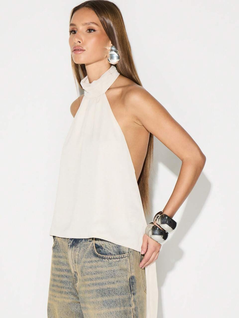 KIZN High Neck Backless Halter Blouse
