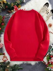 Manfinity Homme 圣诞休闲格子圣诞树图案修身圆领套头衫 - 紅色 - 查看 5