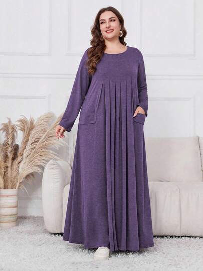 Lacomfia 大码女式休闲超长连衣裙，春秋季长款女装