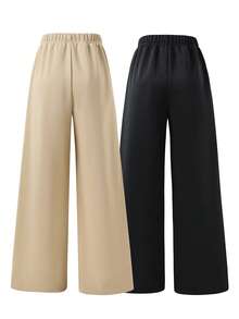 SHEIN Sparklyn 2pcs/Set Teens/Girls Casual All-Match Versatile Daily Wear & Workout Loose Wide Leg Sweatpants, Autumn/Winter - Multicolor - View 2