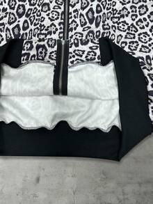 ROMWE MEN Street Life Áo nỉ họa tiết da báo cổ điển dành cho nam, dáng rộng, dáng croptop, tay dài - Đen và trắng - Xem 5