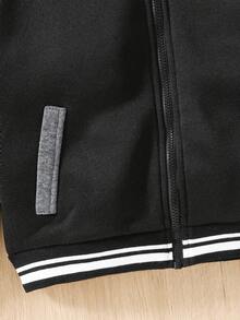 SHEIN Young Boys Casual Patchwork Color Block Thick Hooded Jacket, Suitable For School, Garden, Birthday, Fall, Winter Season, Halloween, Vintage - Grey - View 4