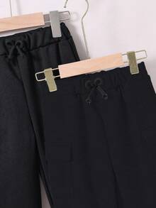 SHEIN 小男孩休闲工装口袋裤，百搭秋季 - 黑色 - 查看 5