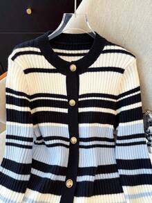 Regalyn كارديجان محبوك بألوان متباينة مخطط للنساء ذوات الحجم الكبير، شتوي