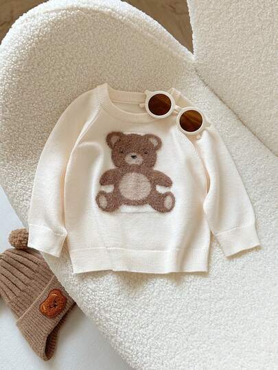 Souflis Souflis Baby Boys Casual Khaki Cartoon Bear Knitted Sweater, Long Sleeve Regular Fit, Soft & Comfortable, Suitable For Everyday, Outdoor, Travel, Vacation, Home, Daycare, Winter Christmas Halloween Sweater Autumn Fall Jumpers
