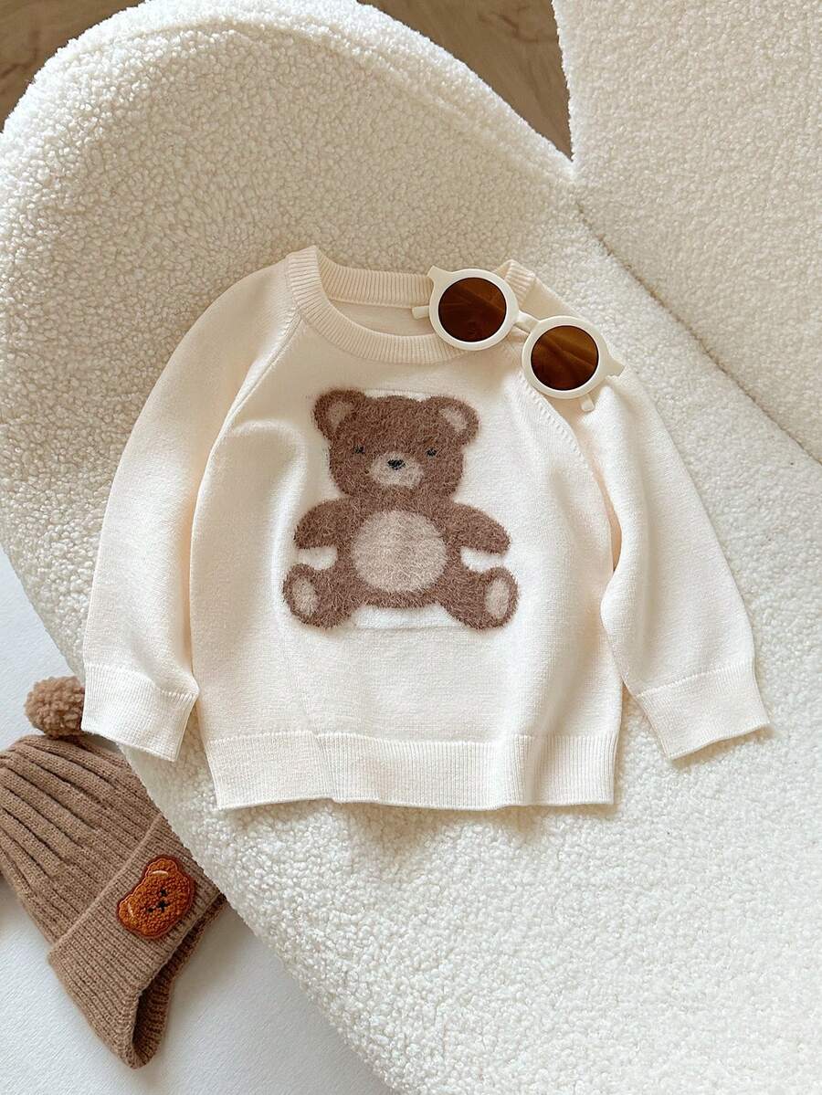 Souflis Souflis Baby Boys Casual Khaki Cartoon Bear Knitted Sweater, Long Sleeve Regular Fit, Soft & Comfortable, Suitable For Everyday, Outdoor, Travel, Vacation, Home, Daycare, Winter Christmas Halloween Sweater Autumn Fall Jumpers - Beige - View 1