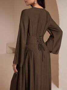 Veilorie 女士薄荷绿后系带连衣裙，夏季 - 咖啡 - 查看 2