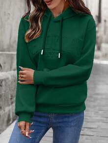 EMERY ROSE Women's Casual Loose Hoodie With 3D Letter Print - Green - View 5
