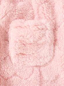 Young Girls Fuzzy Heart Pattern Hooded Long Sleeve Jacket, Pink, Autumn/Winter - Pink - View 5