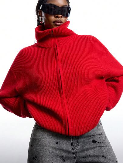 LYSMO Cárdigan casual rojo de talla grande para Navidad, otoño/invierno