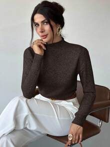 Firerie Áo len nữ thanh lịch, thoải mái, cổ cao, tay dài, nhiều màu sắc, dáng rộng, đa năng, thích hợp mặc đi làm, mùa thu, đông, kiểu áo dễ phối đồ, phù hợp cho giáo viên. - Cà phê nâu - Xem 3