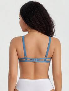 SHEIN Women's Comfortable Lace Underwire Bra, Blue - Blue - View 2