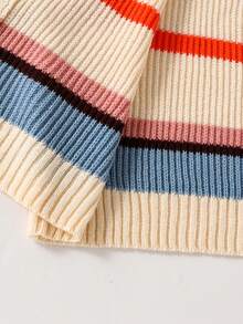 Cardigan tricotat lejer pentru femei, cu dungi, decolteu în V, stil casual, stil vacanță, pulover tricotat cu ciucuri multicolori, croială lejeră, stil dulce și tineresc, toamnă/iarnă