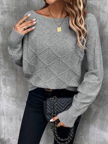 EMERY ROSE Women's Casual Solid Color Batwing Sleeve Sweater, Autumn/Winter - Grey - View 6