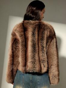 Aveloria Modichic Fashionable Chic Minimalist Design Faux Fur Short Jacket For Women - Brown - View 2