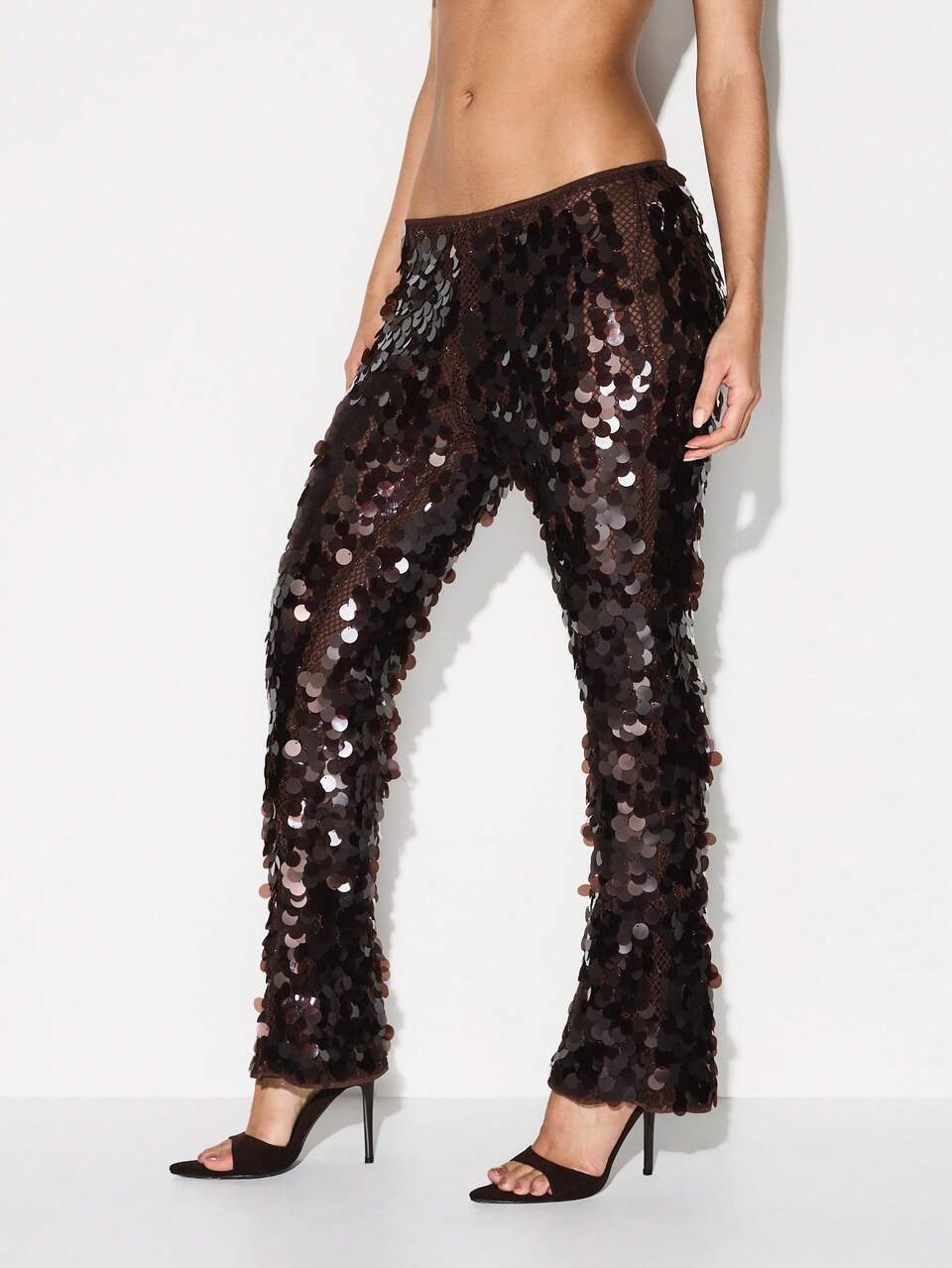 KIZN Sequin Flare Pants With Puddle Hem