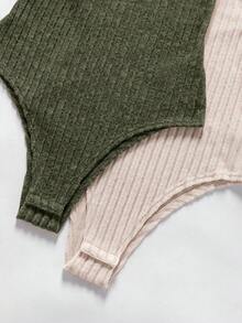 SHEIN 2pcs Set Bodysuit, Comfortable Autumn/Winter Base Layer Bodysuit - Brown - View 4