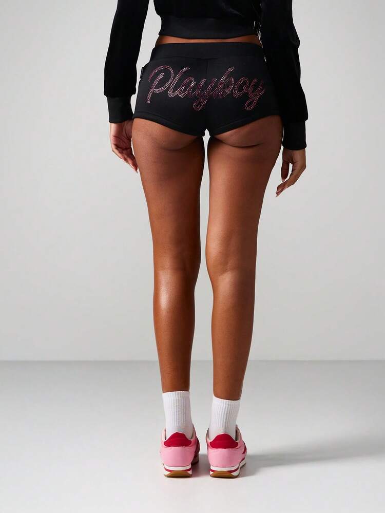 Missguided x Playboy Rhinestone Logo Hot Pants For Festival Streetwear Lounge
