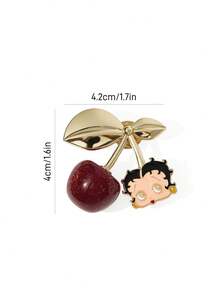 Betty Boop x SHEIN Zinc Alloy Three-Dimensional Red Cherry Brooch, Gold Pin Badge, Gift Collection Souvenir, Suitable For Matching Coats, Shirts, Suits, Bags.Gift Ideas,Party,Holiday,Valentine's Day - Multicolor - View 7