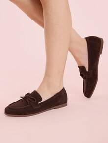 CUCCOO DOLLMOD Round Toe Bow Decor Comfortable Flat Shoes For Women - Coffee Brown - View 9