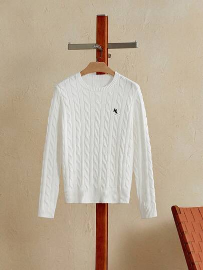 Manfinity Unisex Herren gestrickter, lässig geschnittener Pullover mit Rundhalsausschnitt, modisch für den Alltag für junge Erwachsene, Zopfstrick, für Herbst und Winter