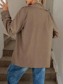 Easowa 休闲纯色长袖百搭女式风衣 - 咖啡棕 - 查看 2