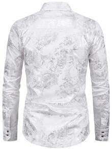 Manfinity AFTRDRK 男士全印花长袖衬衫，适合聚会和宴会 - 銀色 - 查看 2