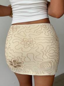 Aloruh Women's Fall/Winter Party Elegant Sexy Low Waist Sequin Embroidered Mini Skirt,Party Sequin Skirt