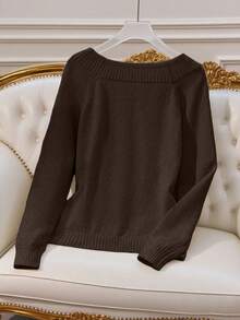 Franclia Women's New Autumn/Winter Off Shoulder Unique Sexy Luxurious High-End Pullover Sweater (Waist Belt Not Included) - Coffee Brown - View 2