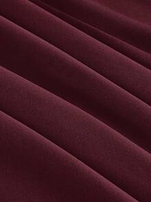 SHEIN MOD 女式纯色时尚不对称下摆不对称珍珠装饰棕色长裙 - 酒紅色 - 查看 4