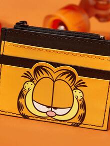 GARFIELD | SHEIN 1 个 PU 皮革卡通人物印花卡夹，可放置硬币和现金，带 3 个卡槽、1 个拉链层和 1 个钥匙圈，适合女性和学生，猫 - 橘色 - 查看 3