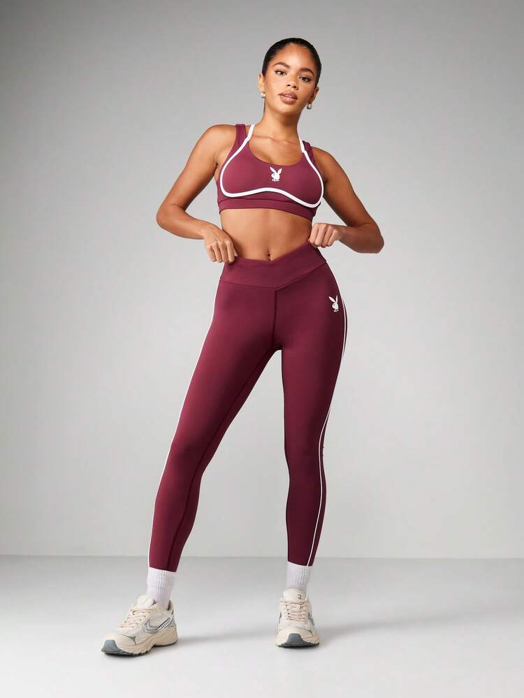 Missguided x Playboy Sports Bra And Active Leggings Set With Contrast Trim For Workout Training