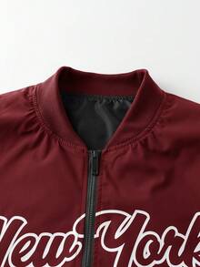 Manfinity Homme Men's Contrast Color Print Zip-Up Long Sleeve Jacket Coat Men Varsity Jacket Streetwear Jackets Men Graphic Jacket Men Bomber Jacket - Red - View 5