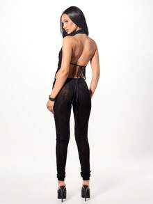 SUMWON WOMEN Lace Cowl Neck Halter Jumpsuit With Backless Design And Full Length Legs For Evening Occasions - Black - View 2