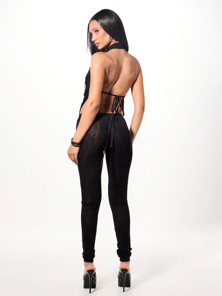 SUMWON WOMEN Lace Cowl Neck Halter Jumpsuit