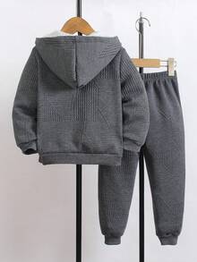 SHEIN 2 件套可爱卡通印花拉链连帽衫和慢跑裤套装，休闲街头服饰，舒适秋冬 - 灰色 - 查看 2