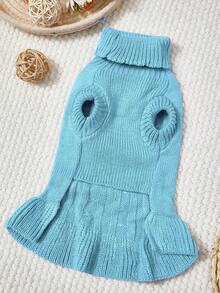 PETSIN 1 Piece Of Sky Blue Long Autumn And Winter Thick Knitted Windproof And Warm Casual Pet Dress Sweater - Sky Blue - View 11