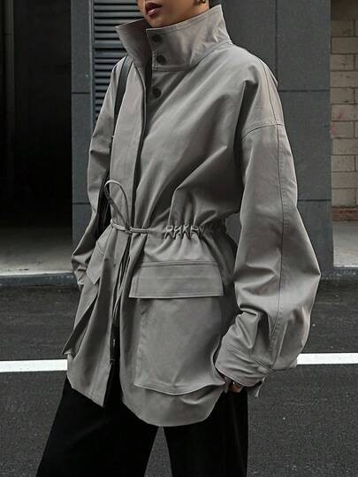 DAZY 女士立领收腰防风夹克，休闲中长款外套