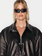KIZN Black Faux Leather Field Jacket With Zip Closure And Collar For Women